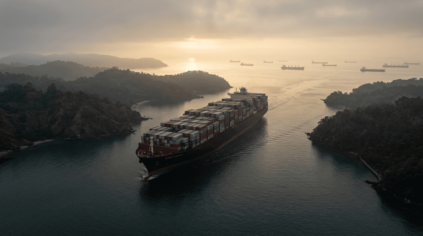 Aerial view of a container ship at sea